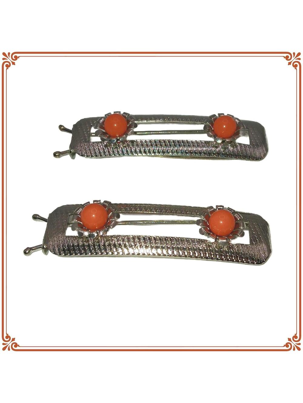 Vintage NOS Metal Barrette with Coral Lucite Beads, 1980s-90s,